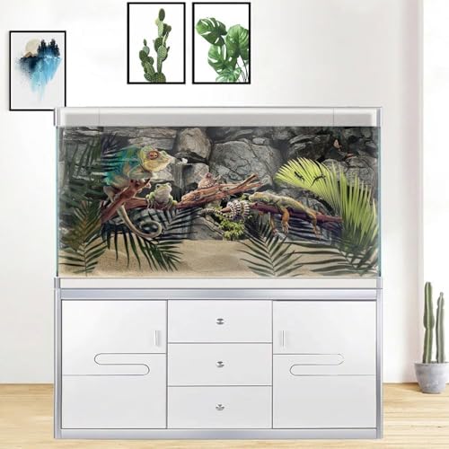 30X18IN Stone Aquarium Background, Rock Fish Tank Background, Natural Rocky Glass Terrarium Background with 8 EVA Double-Sided Tape - color: Stone, size: 30X18in/75X45cm