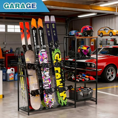 Ski-Snowboard Storage Rack Holder - Freestanding Ski Equipment Organizer Snowboard Boot Stand Garage Gear Storage - color: 3 Skis +3 Snowboards