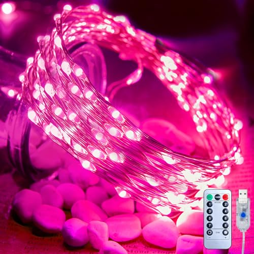 Minetom Pink Twinkle Fairy Lights Plug in, 33ft 100 LEDs USB String Lights - color: Pink, size: 33ft