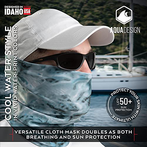 Aqua Design Fishing Hunting Masks Neck Gaiter: Men and Youth UPF 50+ Sun Mask Protection: Camo Face Cover Balaclava Bandana - color: Aqua Sky, size: X-Small