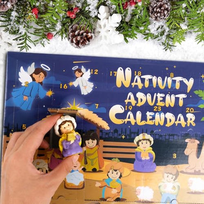 Nativity Advent Calendar 2026, 24pcs Resin Nativity Scene Figurines Set for Men Women Christmas Advent Countdown Calendar Christian Religious Gifts for Kids - color: Yellow