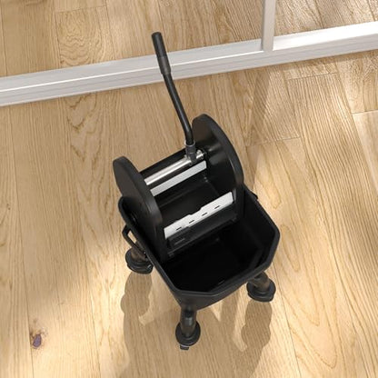 HOMCOM Mop Bucket with Wringer on Wheels, 27.5 Quart, with Mop, Black | Down Press Wringer, Handle and Mop, Floor Cleaning - color: Black, size: 27.5 Quart