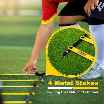 POWER GUIDANCE Agility Ladder (20 Feet) with Cones for Speed Agility Training & Quick Footwork Exercise - Soccer & Football Training Equipment for Adults, Youth & Kids - color: Yellow