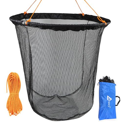 Foldable Bridge and Pier Fishing Net Landing Net High Load-Bearing Aluminum Ring Drop Net for Saltwater Freshwater Pier Fishing Baskets Net Collapsible with 49.2 FT Rope - size: 23.6*23.6*27.5 IN / 60*60*70cm