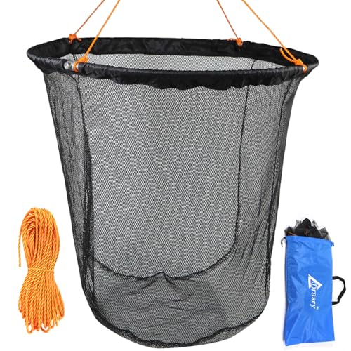 Foldable Bridge and Pier Fishing Net Landing Net High Load-Bearing Aluminum Ring Drop Net for Saltwater Freshwater Pier Fishing Baskets Net Collapsible with 49.2 FT Rope - size: 31.5*31.5*29.5 IN / 80*80*75cm