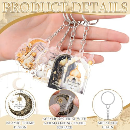 Liliaafar 15 Pcs Islamic Keychain Gifts Bulk Acrylic Muslim Keychain Ramadan Eid Gifts Bulk Stars Moon Rosary Religious Party Favors for Ramadan Hajj Wedding (Attractive) - style: Attractive