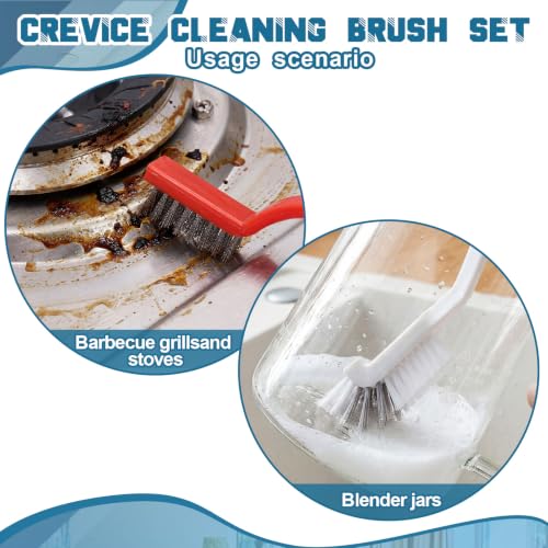 9 Pcs Cleaning Brush Set with Squeegee, Crevice Gap Brushes, Handheld Scrub Brush and Hard Bristle Detail Brushes Multi-purpose Household Cleaning Tools for Kitchen Bathroom Sink Grout Window