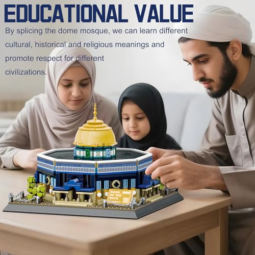 Dome of The Rock Building Blocks Set Islamic Architectural Model Bricks Toys for Kids Muslim Gifts for Kids Adult 983 Pieces - color: Gray, Brown, White