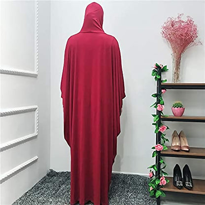 FPOVFPO Womens Solid One-Piece Prayer Dress Muslim Abaya Islamic Maxi Breathable Ramadan Dress Kaftan Hijab - color: Red