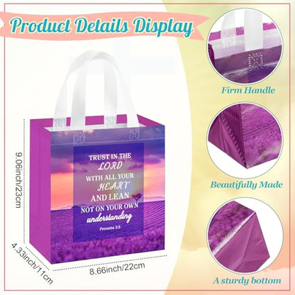 HunnmingRe 32 Pcs Christian Gift Bags Bulk,Reusable Scene Religious Bible Verse Tote with Handles Non Woven Scripture Pastor Blessing Gift for Baptism Church Wedding Favors - style: Scene
