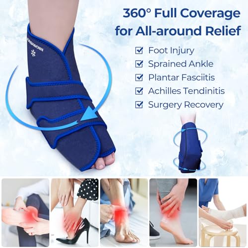 Ankle Foot Ice Pack Wrap, XL, Blue, 1 Wrap + 8 Gel Packs | 60-Min Long-Lasting & Leakproof, Full Coverage for Feet Pain Relief, Hot & Cold Therapy, Insertable Ice Packs, Easy-to-Wear - size: XL, style: Blue (1 Wrap+8 Gel Packs)