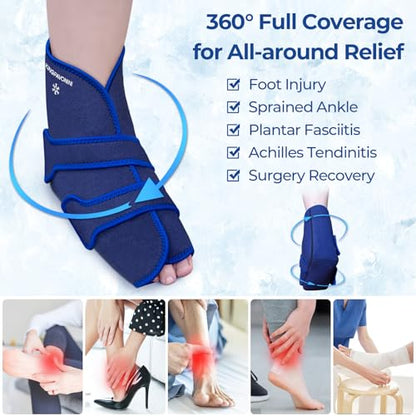 Ankle Foot Ice Pack Wrap, XL, Blue, 1 Wrap + 8 Gel Packs | 60-Min Long-Lasting & Leakproof, Full Coverage for Feet Pain Relief, Hot & Cold Therapy, Insertable Ice Packs, Easy-to-Wear - size: XL, style: Blue (1 Wrap+8 Gel Packs)