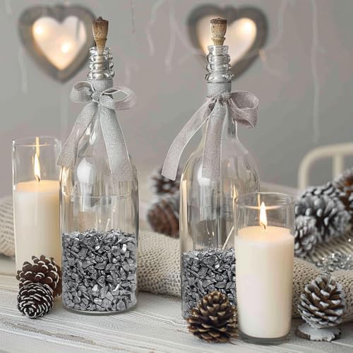 HappyFiller 3-7mm Candle Holder Mini Rocks,Vase Fillers Small Gravels Stones,Terrarium Succulent Planter Soil Cover Decor Pebbles,Aquarium Fishbowl Granule,Crushed Glass,Silver 0.81 LB - color: Silver
