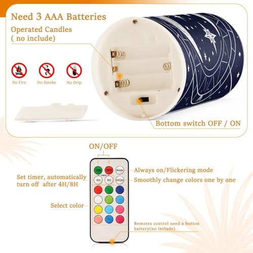 Flickering Flameless Candles, Crescent Moon Magic Circle LED Candles with Remote Timer, Set of 2 Battery Operated Candle for Valentine Wedding Birthday