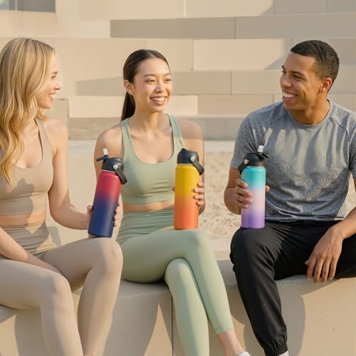 Fijinhom 24oz Insulated Stainless Steel Water Bottle, Wide Mouth Double Wall Vacuum, Silicone Straw, Sweat & Leak Proof, BPA Free Insulated Water Flask for Travel, Keep Cold 24h Hot 12h, Red - color: Red, size: 24 Ounces