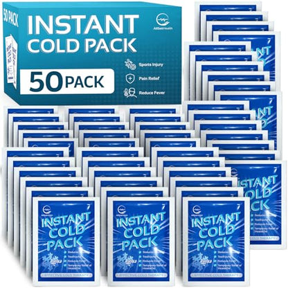50 Pack Instant Ice Packs for Injuries, Disposable First Aid Cold Packs | No Freezer Needed, 6"x4.5" Instant Cold Packs for Injuries, Disposable Ice Packs for Kids, Postpartum Cold Compress - size: 50 Pack (6" x 4.5")