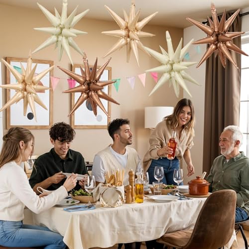6 Pcs Blue Red Explosion Star Foil Balloons Birthday Party Decor - color: Nude Cream Beige