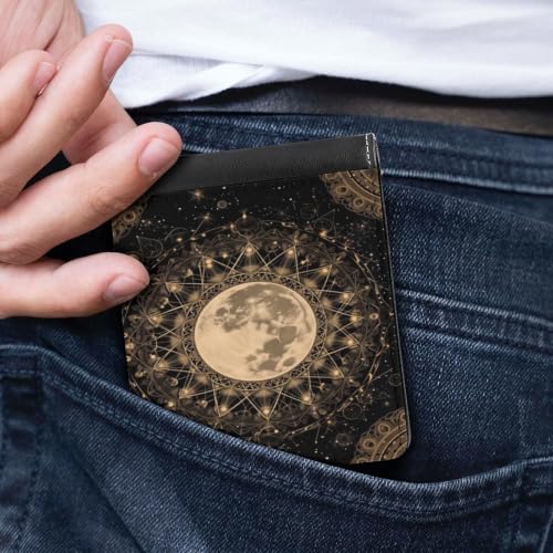 Mandala Moon Bifold Wallet 4.6x3.7 Inch,Slim Compact Folding Wallet with Card Slots And Cash Pocket Lightweight Wallet for Everyday Carry Travel Business - color: Mandala Moon