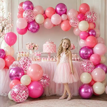 Shades of Pink Balloons 12 Inch, Hot Pearl Light Pastel Baby Dark Bright Pink Sand Latex Balloons with Metallic Magenta Pink Confetti Balloon for Princess Theme Birthday Wedding Bridal Shower Party - color: Magenta Pink