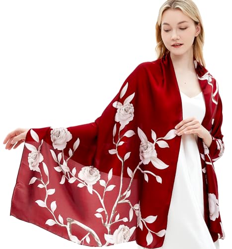 Women Silk Scarves Long Satin Lightweight Outdoor Shawl Wraps Printed Head Scarf 70''X35'' - color: 107-red
