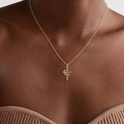 Robaice Upgraded Crown Cross Necklace for Women, 14K Gold Plated - color: M06 Alexandrite Purple, Jun