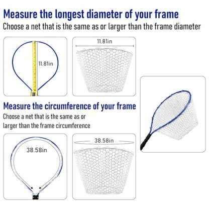Dr.Fish Fishing Landing Net Replacement Rubber Fishing Net Without Handle Foldable Mesh Netting for Freshwater Saltwater - color: White, size: G-70.87'' Girth(23.62'' Dia, 13.8*7.9" Depth)