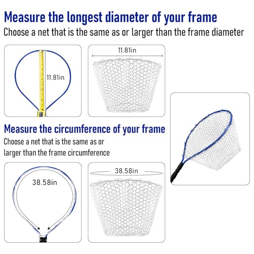 Dr.Fish Fishing Landing Net Replacement Rubber Fishing Net Without Handle Foldable Mesh Netting for Freshwater Saltwater - color: White, size: F-59.06'' Girth(21.65'' Dia, 19.7*5" Depth)