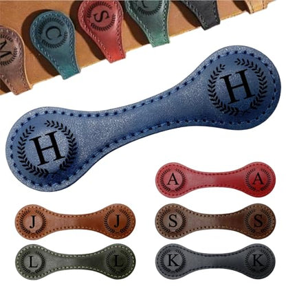 Personalized Magnetic Leather Bookmarks with Initial, 26 Letters Custom Handmade Magnet Book Marks Clips, Gifts for Reading Women, Men, Book Lovers, Kids, Readers Accessories - style: Blue-H