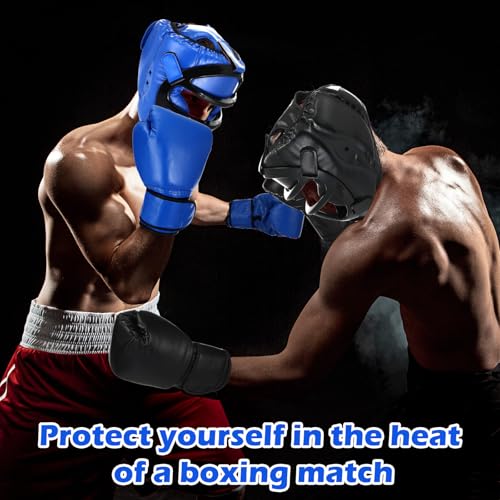 Arrowbash Set of 2 Boxing Headgear and Gloves for Adults 10oz Boxing Gloves Full Face Headgear Sparring Equipment for Martial Arts Muay Kickboxing Taekwondo Karate Training - color: Black & Blue, style: Classic