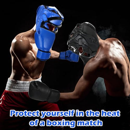 Arrowbash Set of 2 Boxing Headgear and Gloves for Adults 10oz Boxing Gloves Full Face Headgear Sparring Equipment for Martial Arts Muay Kickboxing Taekwondo Karate Training - color: Black & Blue, style: Classic