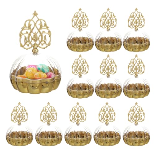 12PCS Candy Boxes with Lid Candy Containers for Ramadan Eid Mubarak Islamic Party Decor Treat Boxes Wedding Favor Boxes Decorating Ornament Container Storage Container Candy Jars for Party - color: clear golden
