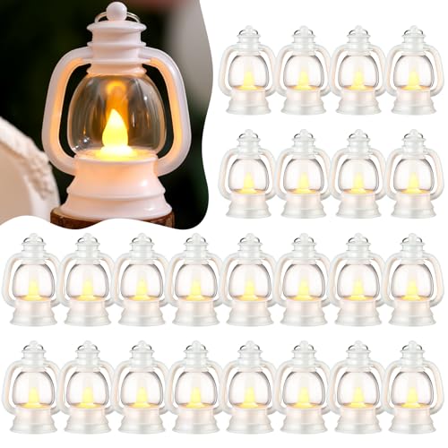 Ferraycle 24 Pcs Mini Lanterns Bulk 4 Inch White Lamp Table Centerpieces - color: White, size: 4 Inch