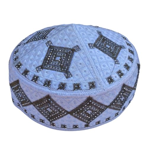 Unisex Kufi Muslim Men Prayer Cap White Stoned Outdoor Headwear Eid Handmade Kufis Namaz Hat - color: Green, size: X-Large