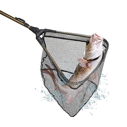 YVLEEN Folding Fishing Net - Foldable Fish Landing Net Robust Aluminum Telescopic Pole Handle and Nylon Mesh 16inch Hoop Size - color: A:16”/40cm Hoop Size (Fixed Handle) Gold