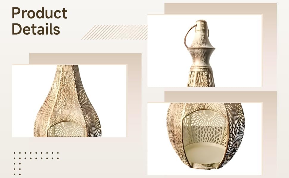 Decorative Candle Holder, Elegant Bohemian Style Gourd Shaped Metal Hanging Light, Intricate Hollow Design Moroccan Lantern Lamp, for Home Decor, Living Room, Bedroom, Ramadan Decoration