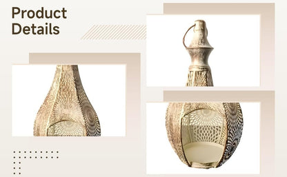 Decorative Candle Holder, Elegant Bohemian Style Gourd Shaped Metal Hanging Light, Intricate Hollow Design Moroccan Lantern Lamp, for Home Decor, Living Room, Bedroom, Ramadan Decoration