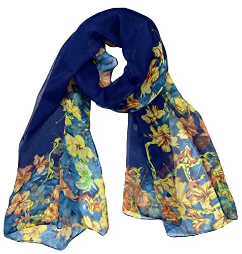 Xyueanlo Scarfs for Women Lightweight Scarves Fashion Print Floral Pattern Scarf Shawls - color: Q-navy Blue