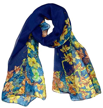 Xyueanlo Scarfs for Women Lightweight Scarves Fashion Print Floral Pattern Scarf Shawls - color: Q-navy Blue