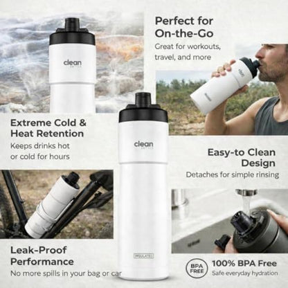 The Clean Hydration Co Insulated Bike Water Bottle 23 oz | Easy Clean Nozzle, Easy Squeeze Sports Bottle | BPA Free Cycling Bottle for Road & Mountain Biking, Gym & Travel | Gloss White - color: Gloss White