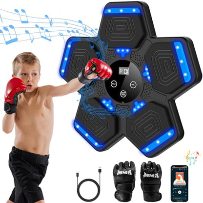 LOLBOX 2026 Music Boxing Machine for Adults and Kids, Smart Bluetooth Boxing Training Equipment with Gloves Wall Mounted, Workout Punching Machine for Home,Office and Gym - color: Jet Black