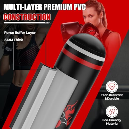 Freestanding Punching Bag for Adults Teens, 69'' Boxing Bag with Stand, Includes Boxing Gloves & Air Pump, Kick Boxing Training Equipment for MMA, Muay Thai, Kickboxing, Fitness for Beginners - color: Red