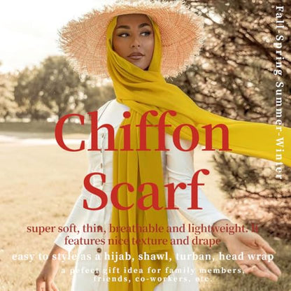 Chiffon Scarf for Women Lightweight Breathable Sunscreen Soft Solid Hijab Scarf for Daily & Muslim Wear - color: Mustard Yellow Chiffon Scarf