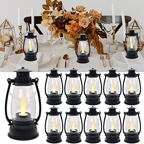 LLQ Mini Decorative Lanterns - 12pcs with Flicker Candles, Hanging Lanterns for Home & Wedding Decor, Table Centerpiece, Battery Included, Black - color: Black