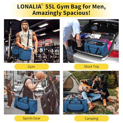 55L Large Duffle Bag for Men, 22 inch, Blue | Heavy Duty, Gym Duffel Bag, Multi Pockets, Spacious - color: Royal Blue
