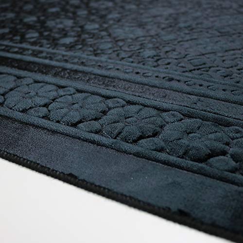 Modefa Velvet Prayer Rug - Soft Plush Turkish Janamaz Sajada Carpet for Men and Women - Plain Solid Prayer Mat Ramadan Eid Gift - with Prayer Beads - Luxury Floral Stamp (Black) - color: Black