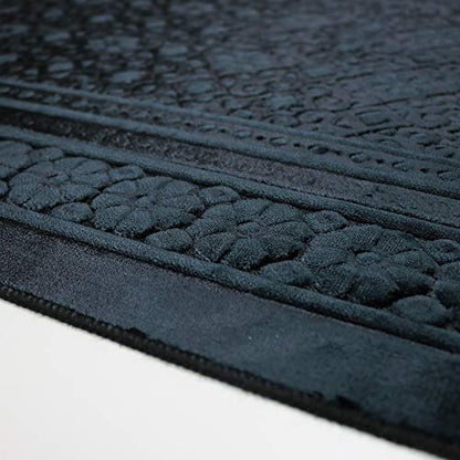 Modefa Velvet Prayer Rug - Soft Plush Turkish Janamaz Sajada Carpet for Men and Women - Plain Solid Prayer Mat Ramadan Eid Gift - with Prayer Beads - Luxury Floral Stamp (Black) - color: Black