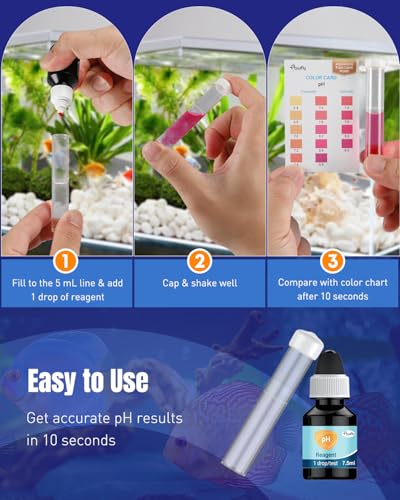 Pawfly Aquarium pH Test Kit, Accurate Fish Tank pH Testing Kit | Easy-to-Read pH Water Test Kit with Test Tube & Color Chart, Aquarium Liquid Test Kit for Freshwater & Saltwater - color: Blue Box Pack