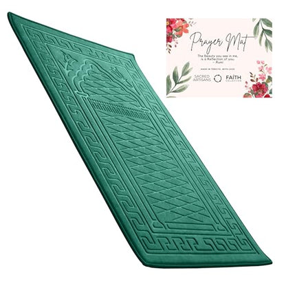 Sacred Artisans Padded Prayer Mat Thick with Soft Velvet Foam for Men and Women | Prayer Rug and Meditation Mat for Home Travel & Gift (Green - Padded) - color: Green - Padded