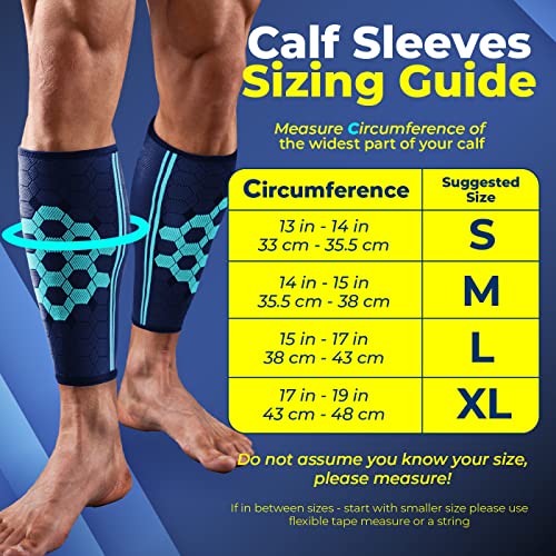 Sparthos Calf Compression Sleeves, Shin Splint Relief Men, Women - Blue-M | Leg Compression Sleeves (1 Pair), Varicose Veins, Pain & Cramp Recovery, Air Travel, Nurses, Maternity, Running, Soccer - color: Cobalt Blue