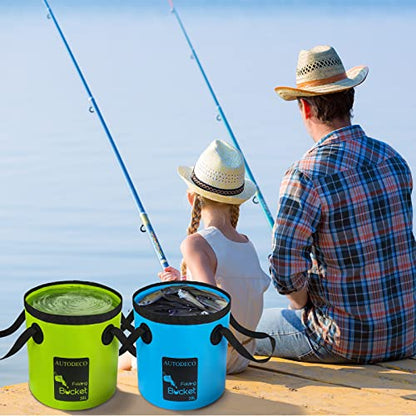 2 Pack Collapsible Bucket 5 Gallon Container Folding Water Bucket Portable Wash Basin for Outdoor Travelling Camping Fishing Gardening Car Washing 20L - color: Blue & Green